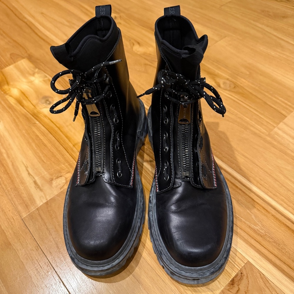 MONCLER Black Leather Combat Style Boots